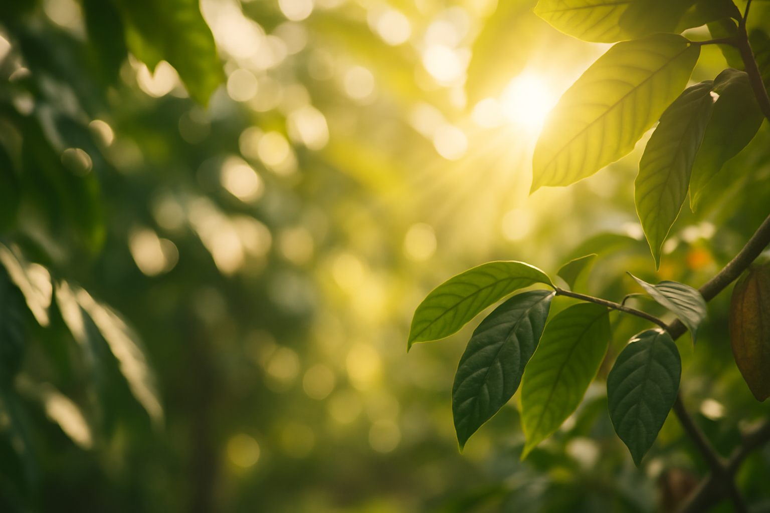 Softly defocused cacao canopy background